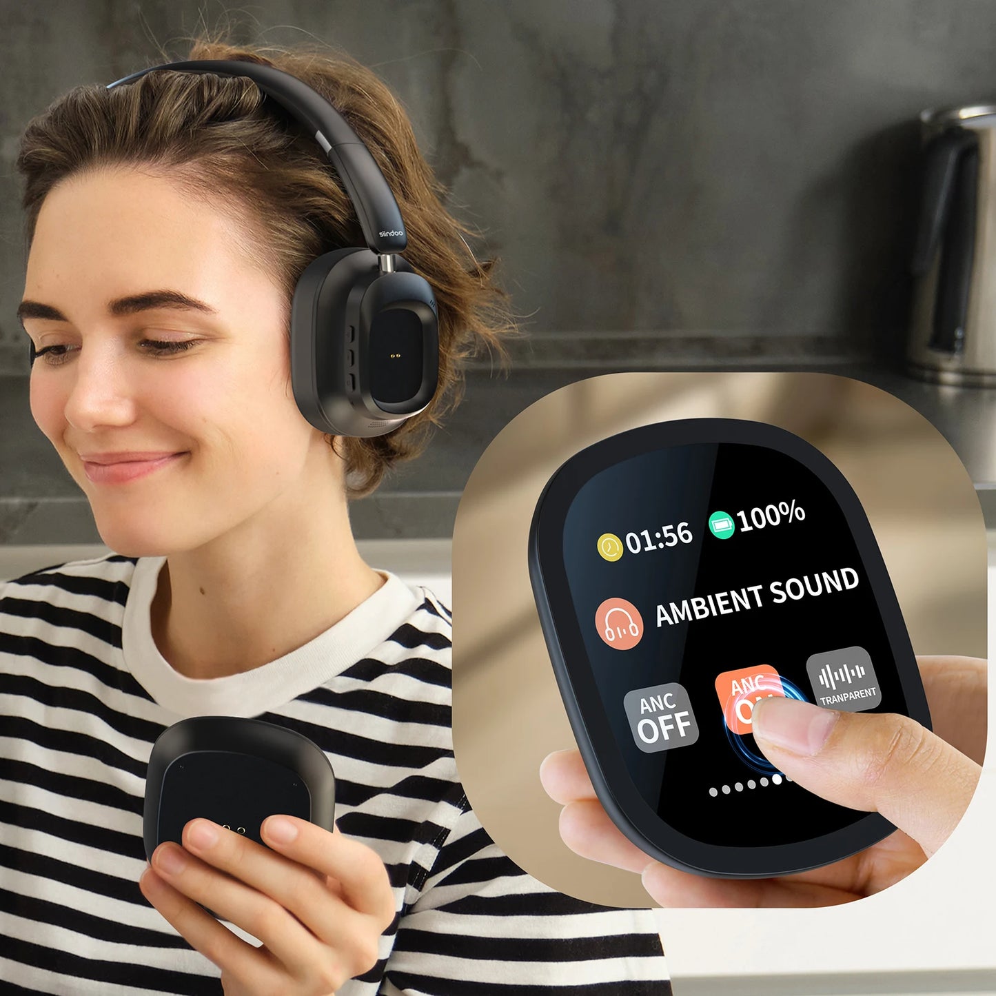 Siindoo JH-ANC930Plus Active Noise Cancelling Headphones, Hybrid Wireless Headphone With Multi Magnetic Touch Control LED Screen