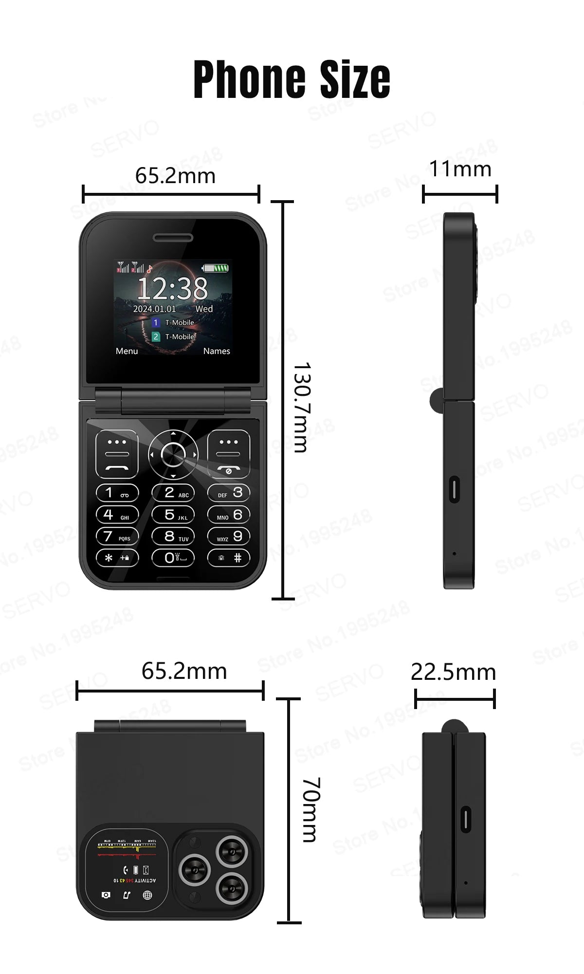 SERVO Classic Small Flip Mobile Phone 2G Dual SIM Card Blacklist Speed Dial 2.0“ Screen 180° Fold Button Cellphones New upgrade