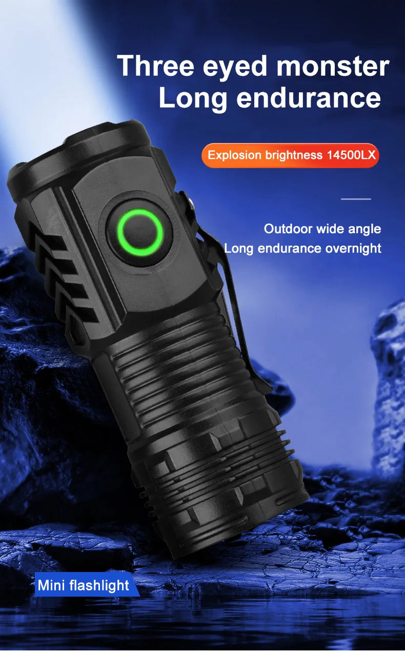 Portable Mini LED Flashlight 3LED Ultra Strong Light Flash Light USB Rechargeable Built-in Battery with Pen Clip