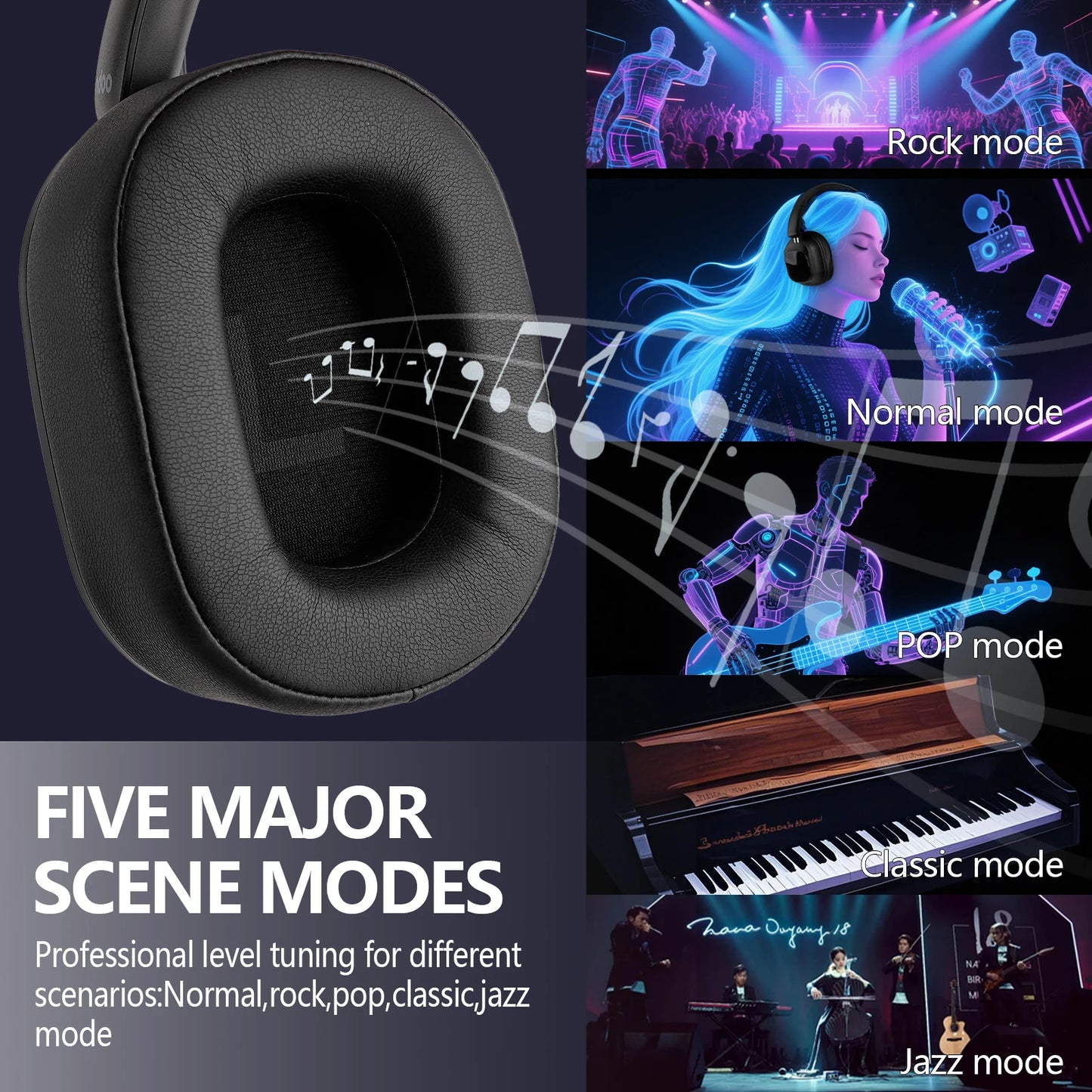 Siindoo JH-ANC930Plus Active Noise Cancelling Headphones, Hybrid Wireless Headphone With Multi Magnetic Touch Control LED Screen