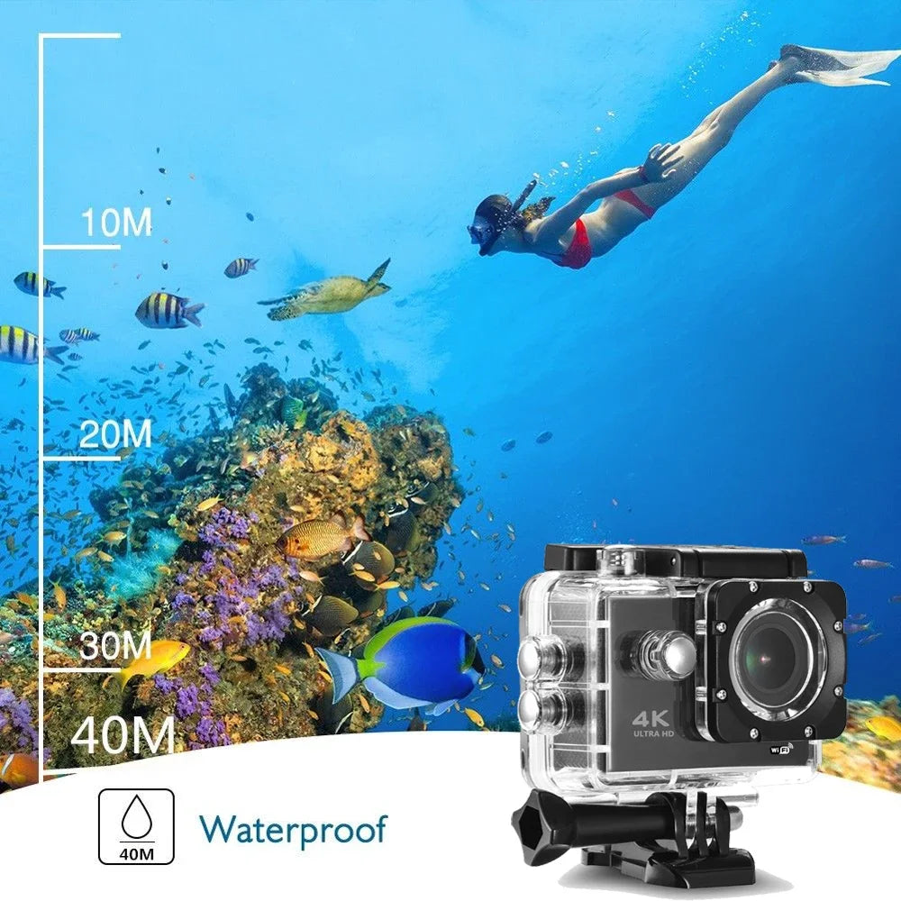 4K Ultra HD Action Camera 2.0-inch Screen Waterproof WiFi Remote Control 30fps/170D Underwater Helmet Sports Go Pro Video Ip Cam