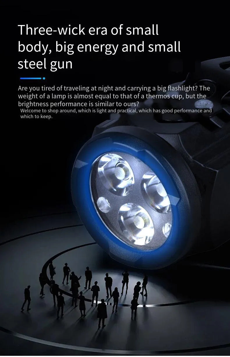 Portable Mini LED Flashlight 3LED Ultra Strong Light Flash Light USB Rechargeable Built-in Battery with Pen Clip