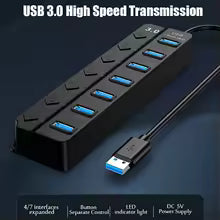 4/7 Ports USB 3.0 Hub with Individual Switches & LED Indicators