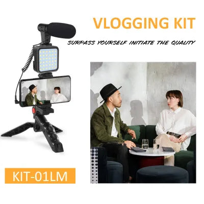 Smartphone Video Microphone Shooting Kit LED Light Stand for iPhone YouTube Live