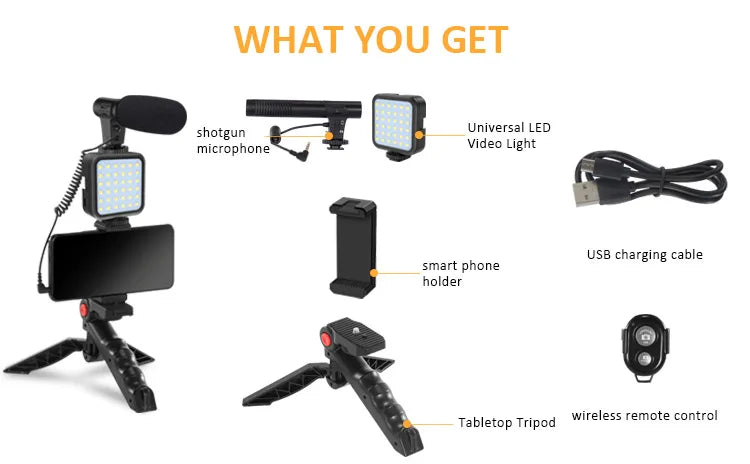 Smartphone Video Microphone Shooting Kit LED Light Stand for iPhone YouTube Live
