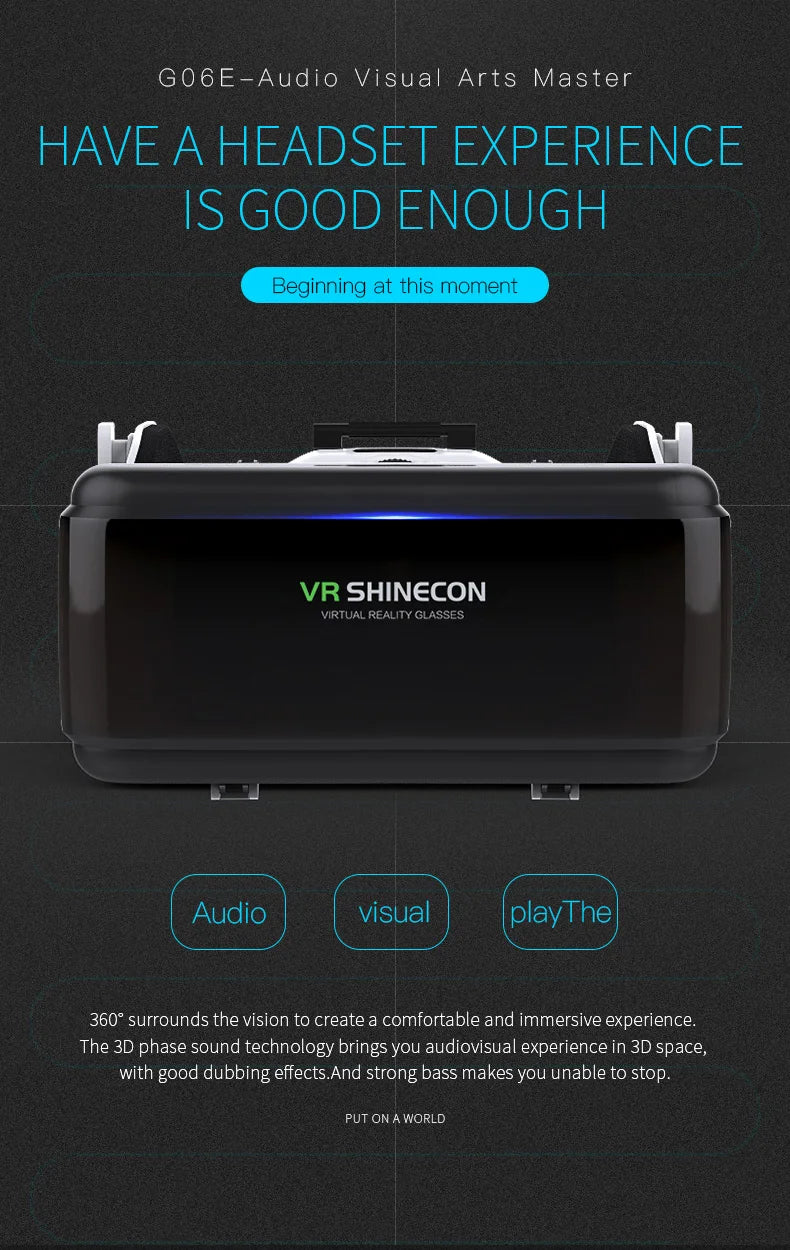 VR Shinecon Casque Helmet 3D Glasses Virtual Reality Augmented For iPhone Android Smartphone Smart Phone Goggle Mobile Viar Game