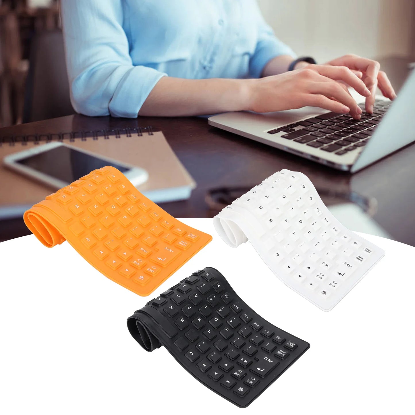 Silicone Keyboard Rollable Keyboard Mute Button USB Wired Lightweight Portable Various Colors Soft Comfortable for PC Notebook