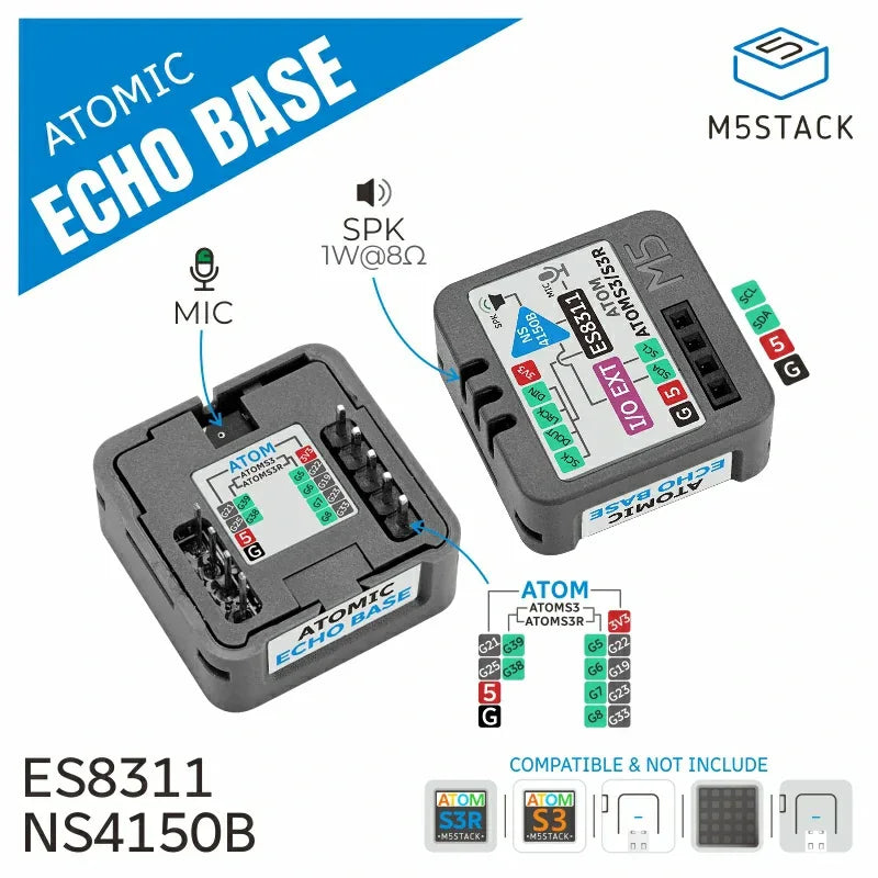 M5Stack Atomic Echo Base Voice Recognition Base for The M5 Atom Series Applications AI Voice Recognition Interactive Systems