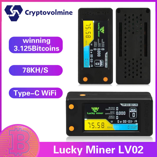 Bitcoins Miner Lotto Mining Device 78K/S 2.4G WiFi/Hotspot SHA-256 Asic Chip BM1366 Portable LV02 Micro Silent Cryptocurrency Ho