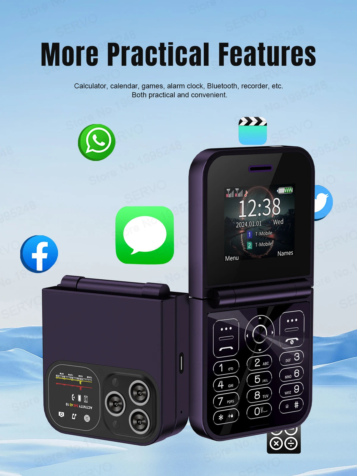 SERVO Classic Small Flip Mobile Phone 2G Dual SIM Card Blacklist Speed Dial 2.0“ Screen 180° Fold Button Cellphones New upgrade