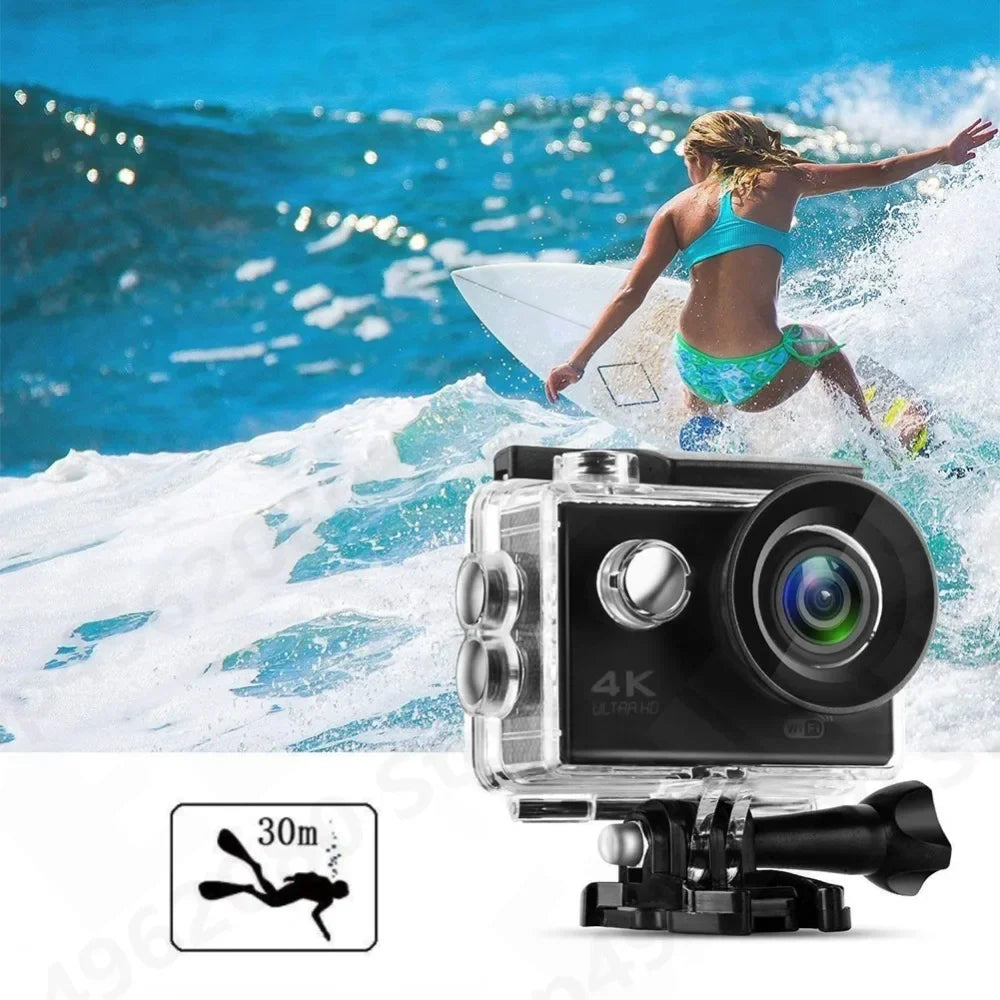 4K Ultra HD Action Camera 2.0-inch Screen Waterproof WiFi Remote Control 30fps/170D Underwater Helmet Sports Go Pro Video Ip Cam