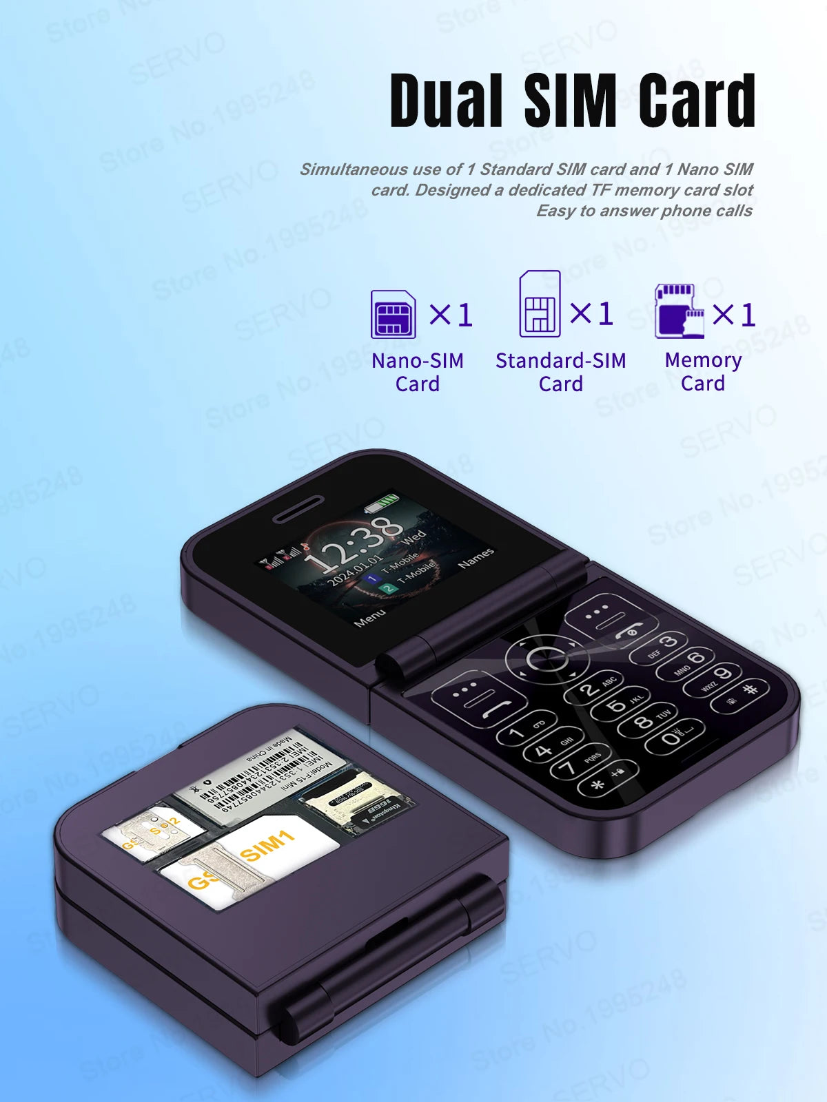 SERVO Classic Small Flip Mobile Phone 2G Dual SIM Card Blacklist Speed Dial 2.0“ Screen 180° Fold Button Cellphones New upgrade