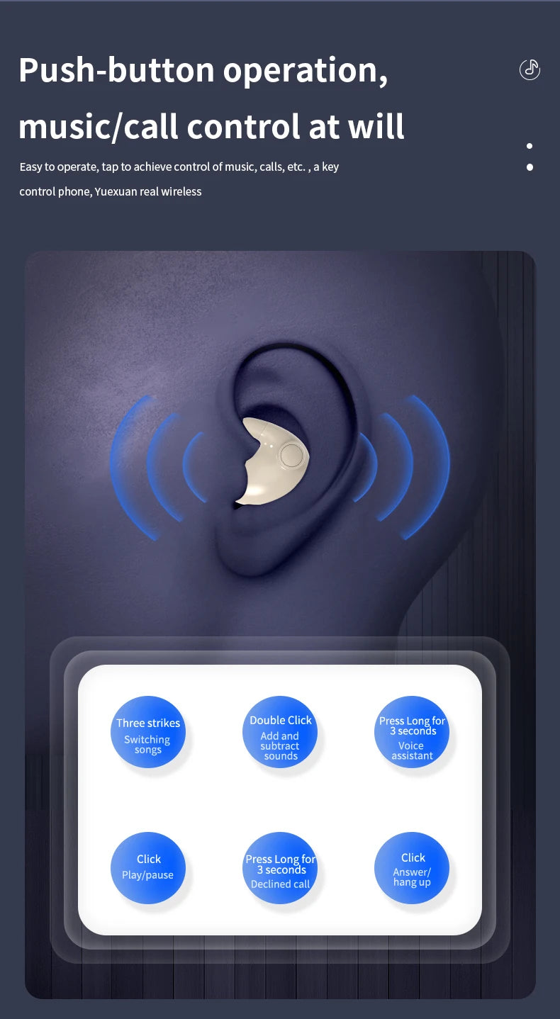 Bluetooth 5.3 Earphones Mini Invisible Sleep Headphones IPX5 Waterproof Noise Reduction Earbuds Sports Headsets for Xiaomi
