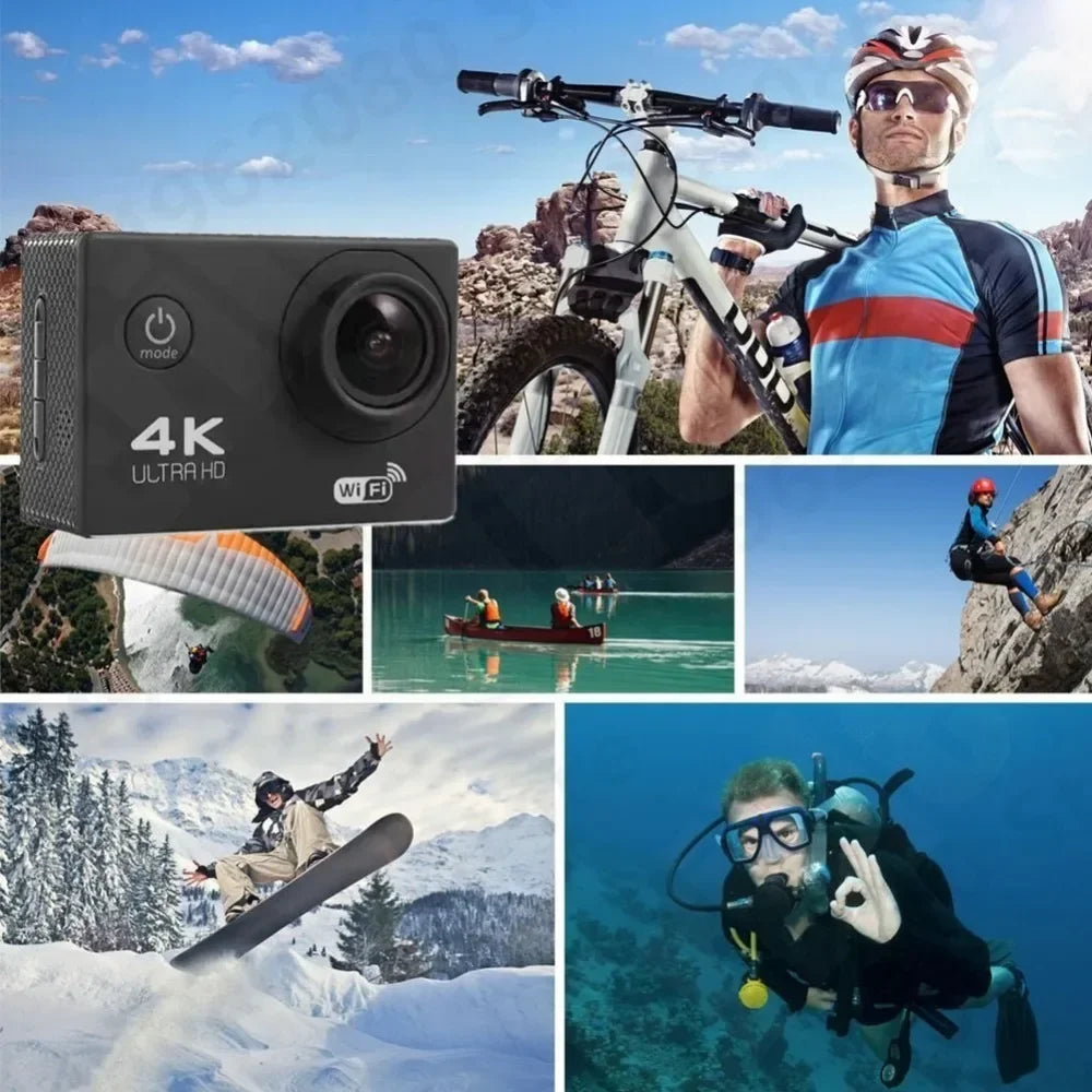 4K Ultra HD Action Camera 2.0-inch Screen Waterproof WiFi Remote Control 30fps/170D Underwater Helmet Sports Go Pro Video Ip Cam