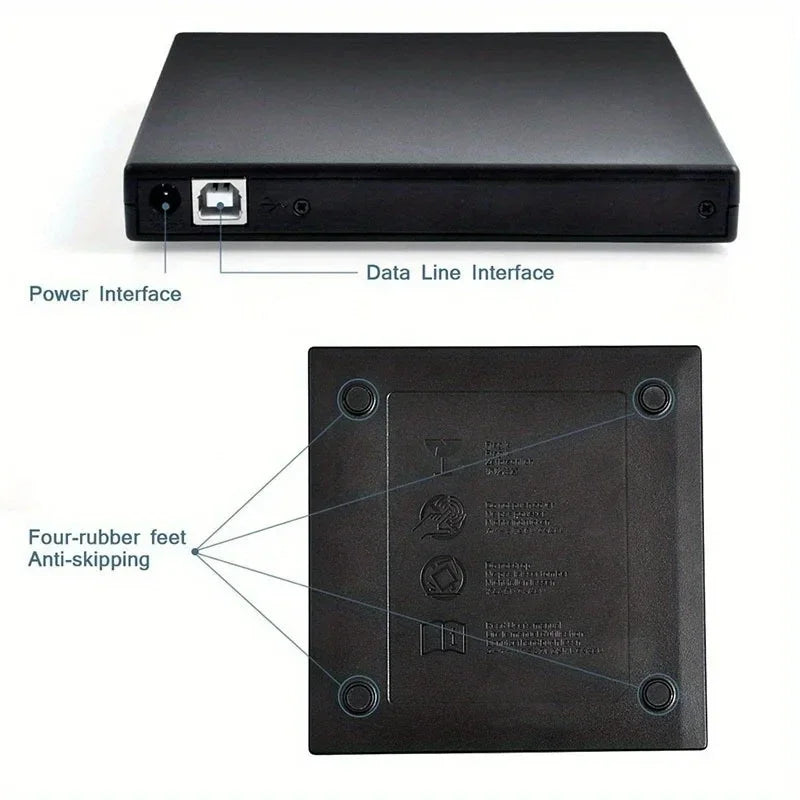 External CD DVD Drive, USB 2.0 Slim Protectable External CD-RW Drive DVD-ROM  Player for Laptops Desktop PCs