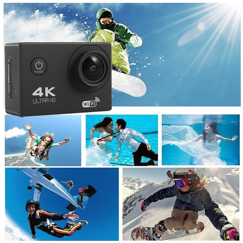 4K Ultra HD Action Camera 2.0-inch Screen Waterproof WiFi Remote Control 30fps/170D Underwater Helmet Sports Go Pro Video Ip Cam