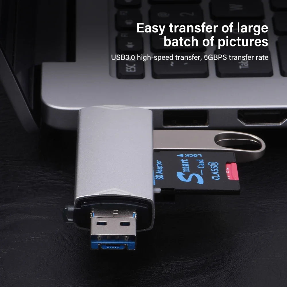JASTER 6 In 1 Multifunction USB 3.0 Card Reader U Disk TYPE-C/Usb/Tf/Sd Flash Drive Memory Card for Adapter Phone Laptop Compute