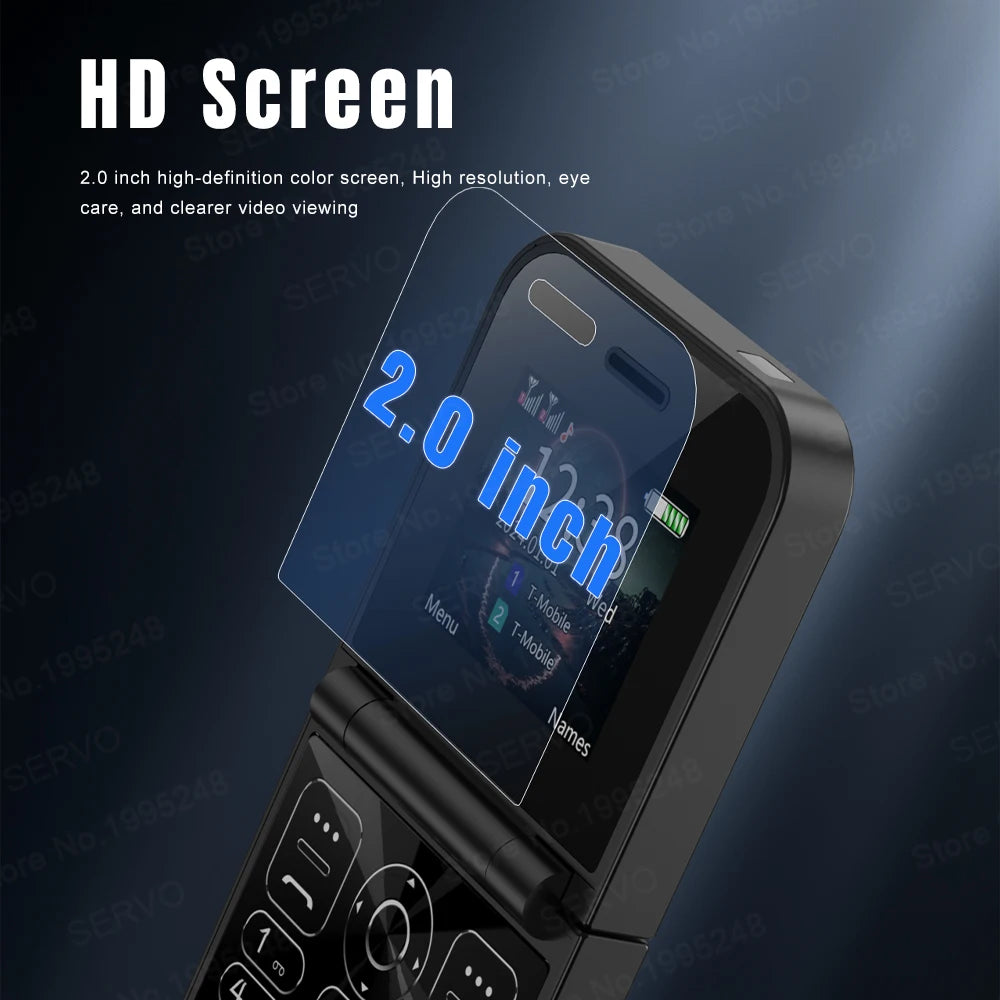 SERVO Classic Small Flip Mobile Phone 2G Dual SIM Card Blacklist Speed Dial 2.0“ Screen 180° Fold Button Cellphones New upgrade