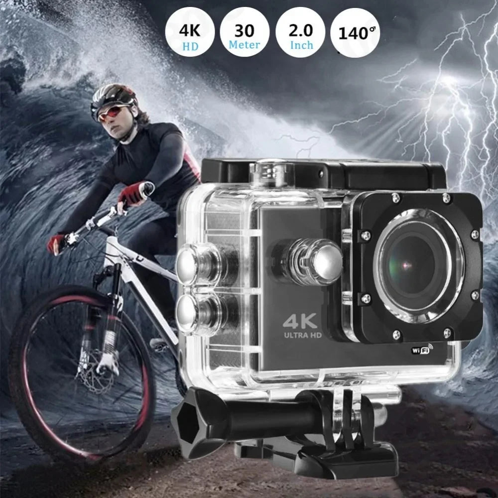 4K Ultra HD Action Camera 2.0-inch Screen Waterproof WiFi Remote Control 30fps/170D Underwater Helmet Sports Go Pro Video Ip Cam