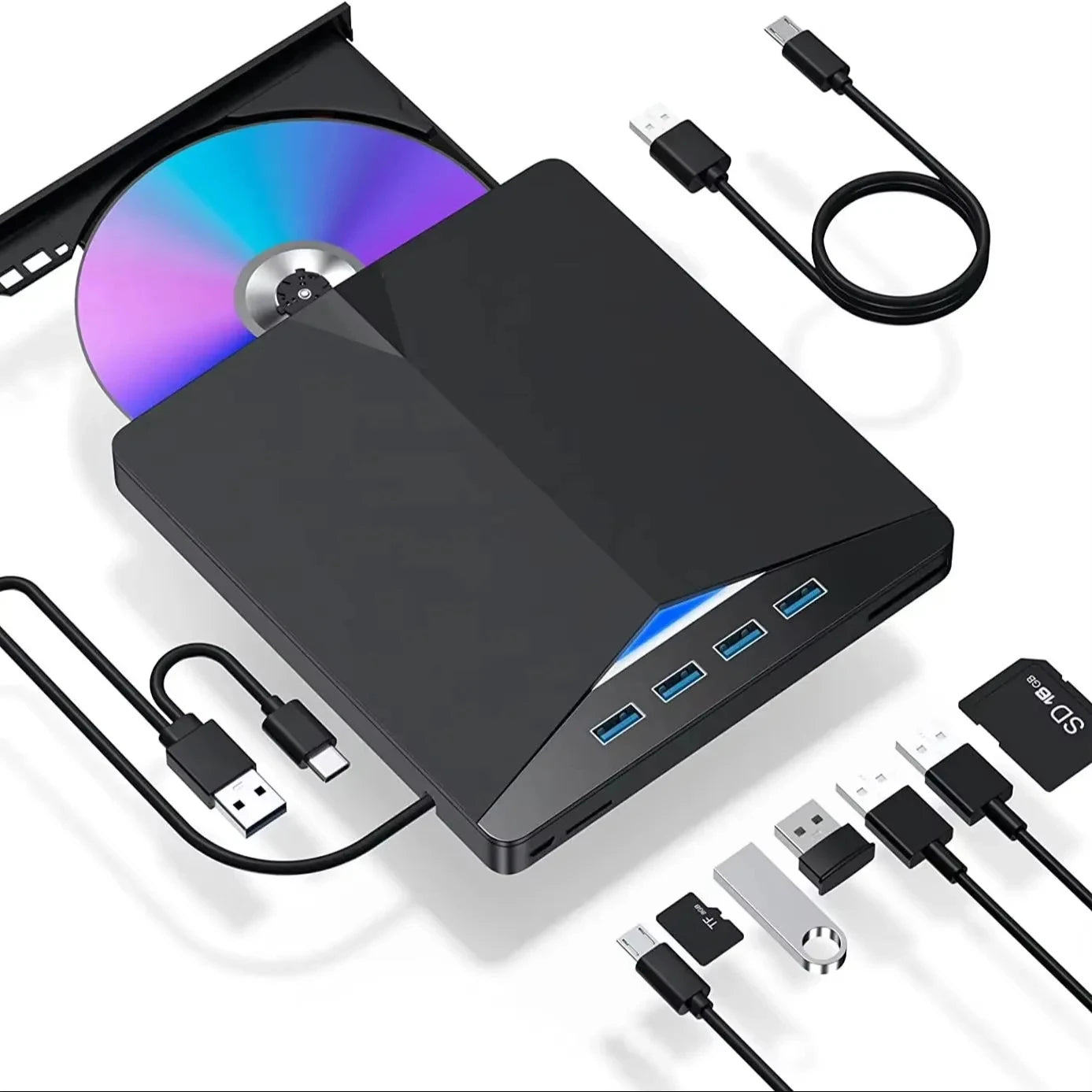 7-in-1 USB 3.0 Type-c external DVD RW optical drive burner reader player optical drive external PC laptop desktop
