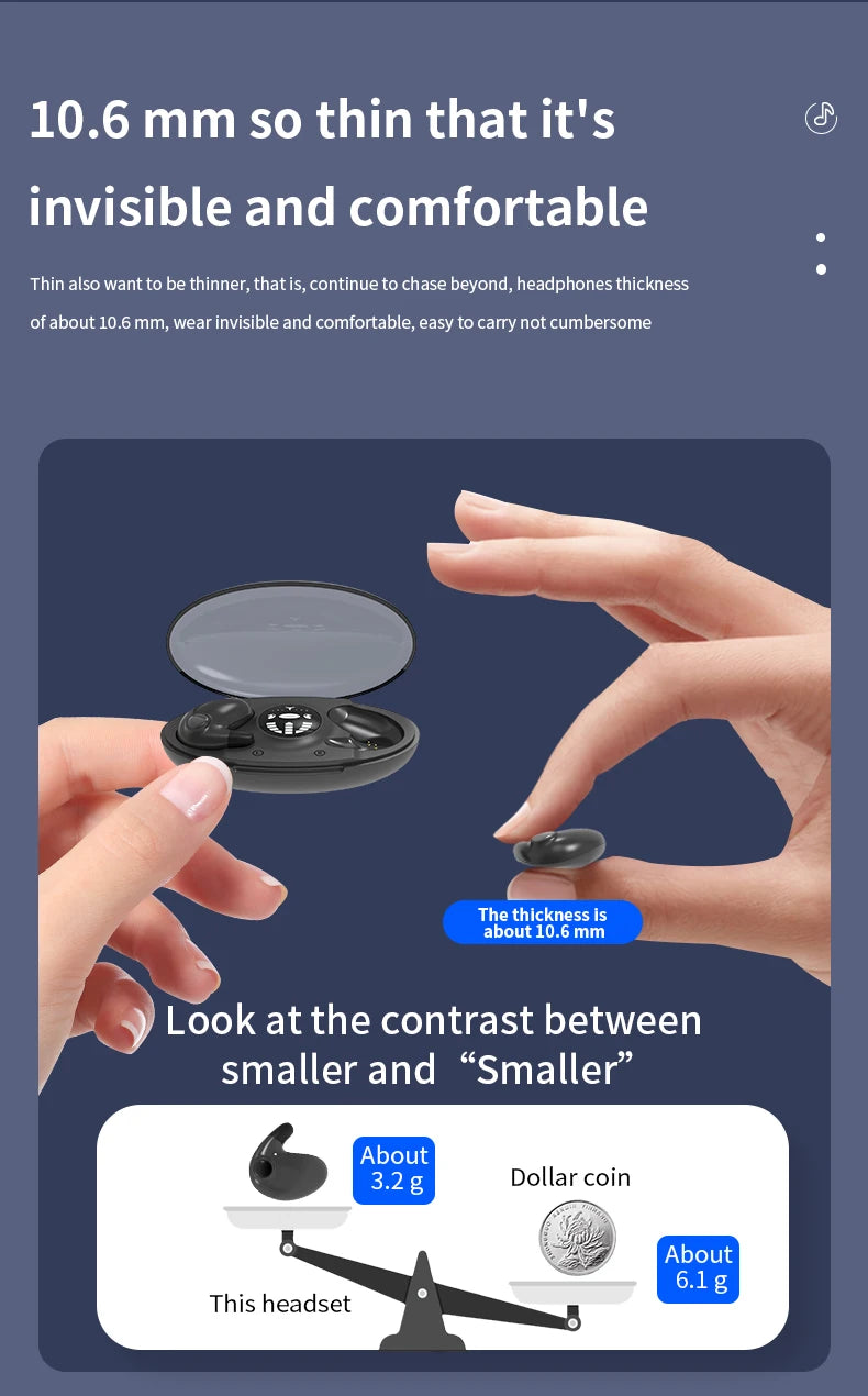 Bluetooth 5.3 Earphones Mini Invisible Sleep Headphones IPX5 Waterproof Noise Reduction Earbuds Sports Headsets for Xiaomi