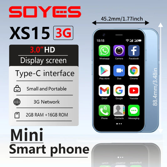 SOYES XS15 Blue 3G Mini Smartphone 3.0" HD Screen 2G RAM 16G ROM Dual SIM Standby Play Store Multiple colors available More Apps