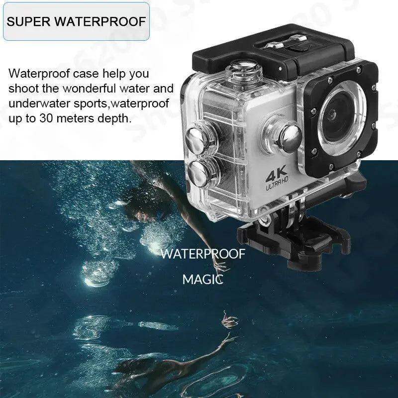 4K Ultra HD Action Camera 2.0-inch Screen Waterproof WiFi Remote Control 30fps/170D Underwater Helmet Sports Go Pro Video Ip Cam