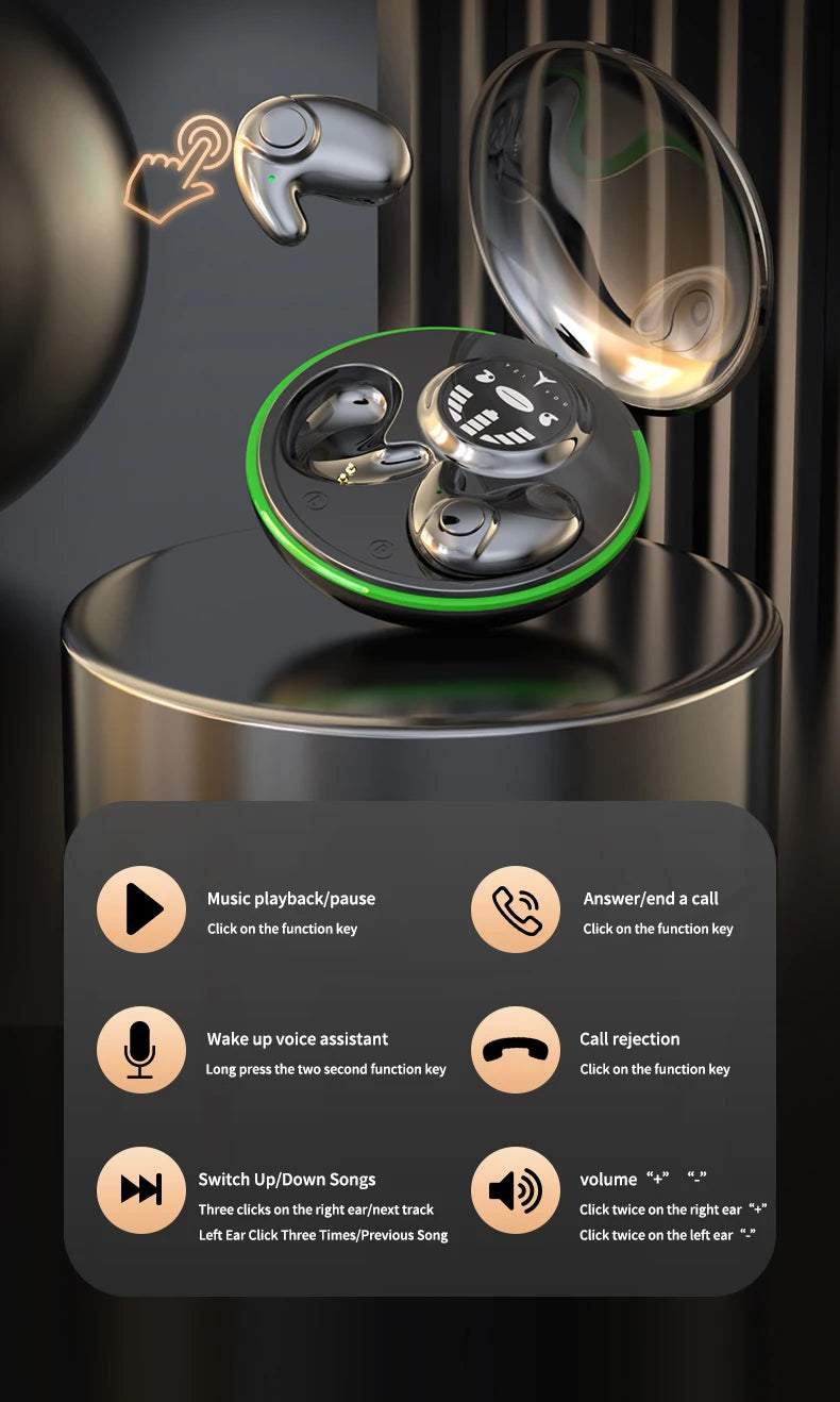 Bluetooth 5.3 Earphones Invisible Sleep Headphones TWS Wireless Hedsets HiFi Stereo Noise Reduction Earbuds for Xiaomi Huawei