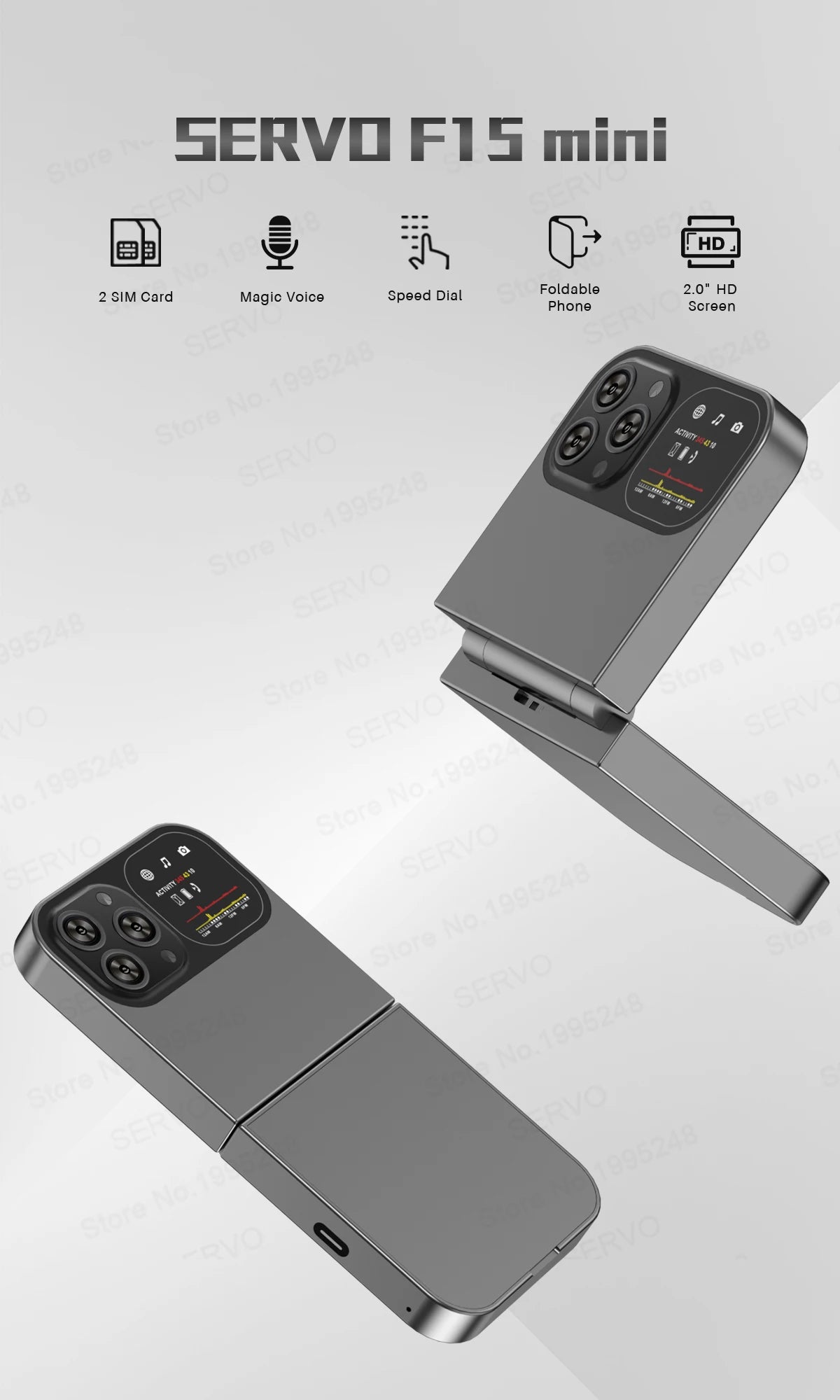 SERVO Classic Small Flip Mobile Phone 2G Dual SIM Card Blacklist Speed Dial 2.0“ Screen 180° Fold Button Cellphones New upgrade
