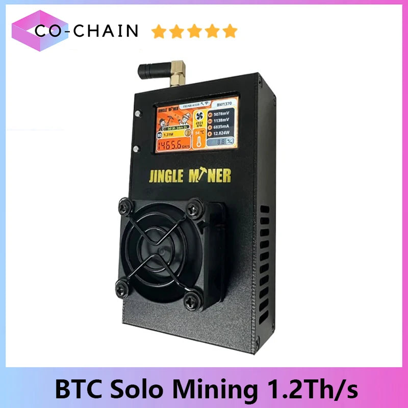 New Jingle Miner BTC Solo Lite 1.2TH/S BTC Miner BM1370 ASIC Chip BTC Solo Mining 5V DC Bitcoin ASIC Miner Crypto Solo Miner