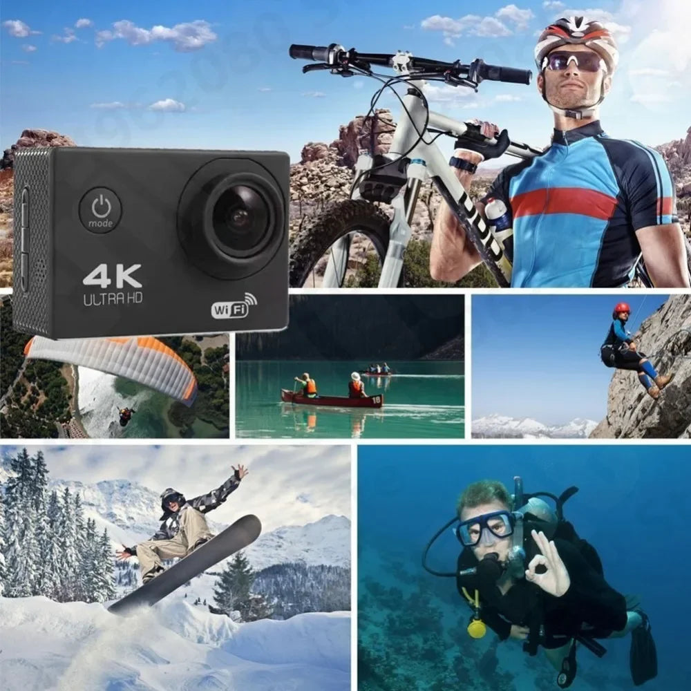4K Ultra HD Action Camera 2.0-inch Screen Waterproof WiFi Remote Control 30fps/170D Underwater Helmet Sports Go Pro Video Ip Cam