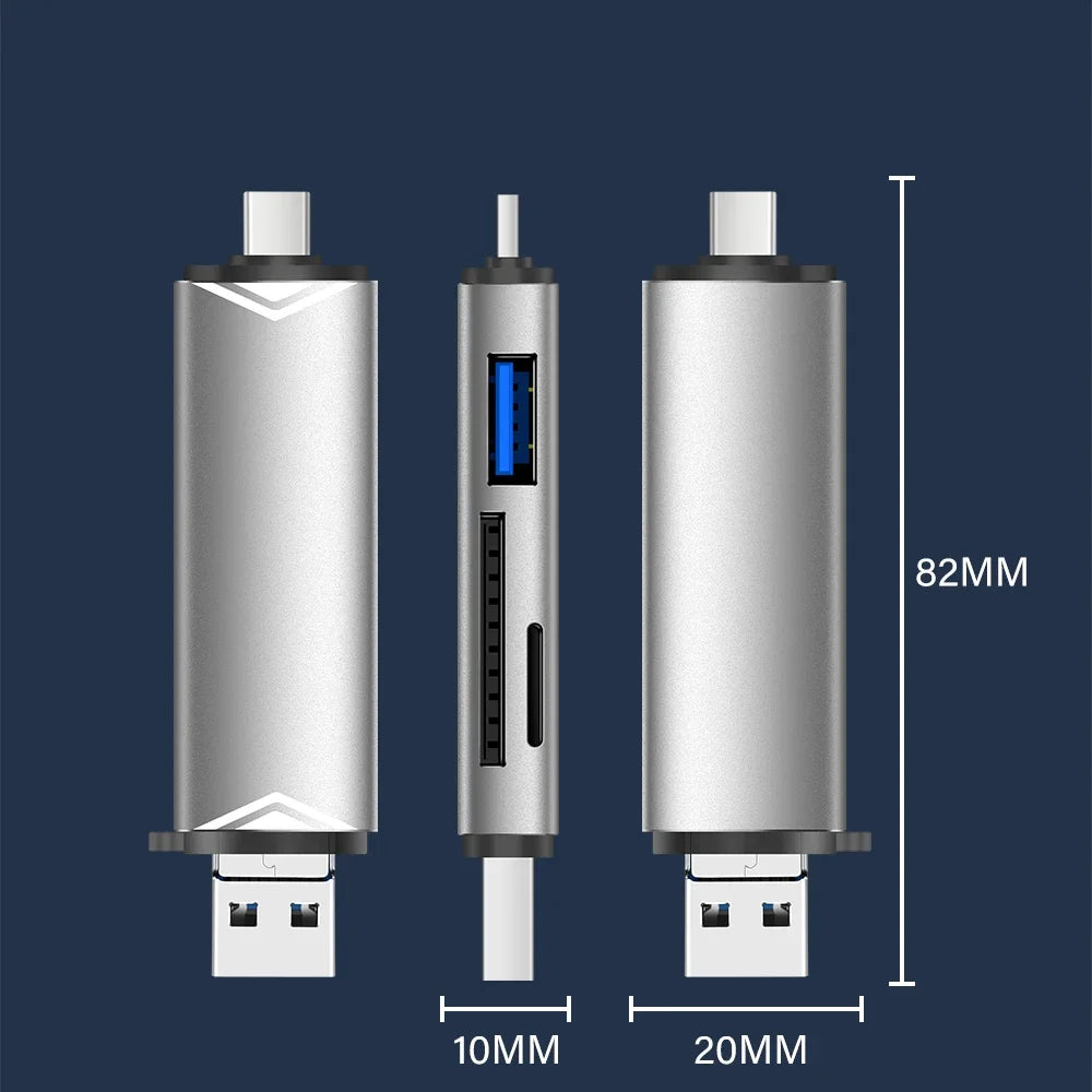 JASTER 6 In 1 Multifunction USB 3.0 Card Reader U Disk TYPE-C/Usb/Tf/Sd Flash Drive Memory Card for Adapter Phone Laptop Compute