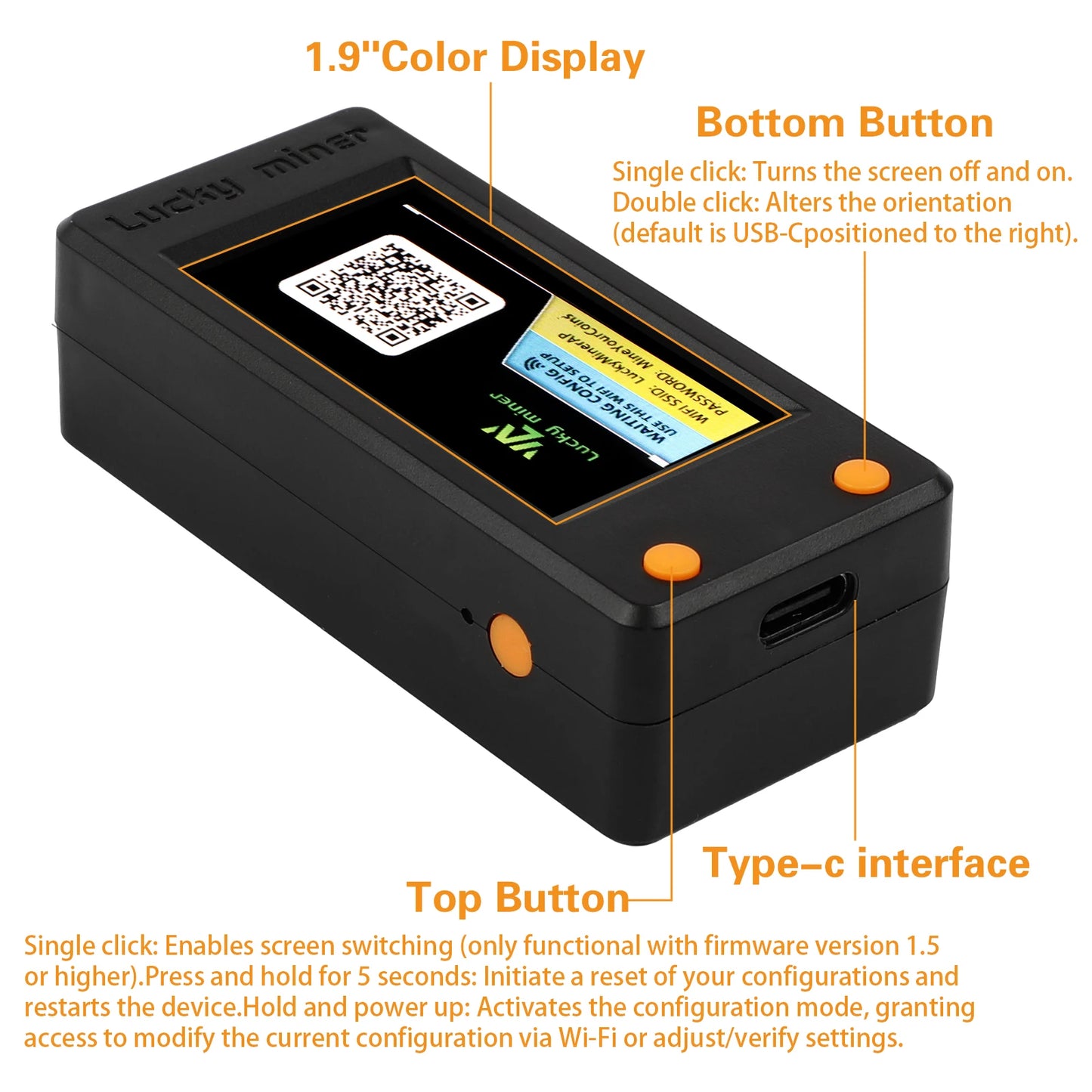 Bitcoins Miner Lotto Mining Device 78K/S 2.4G WiFi/Hotspot SHA-256 Asic Chip BM1366 Portable LV02 Micro Silent Cryptocurrency Ho