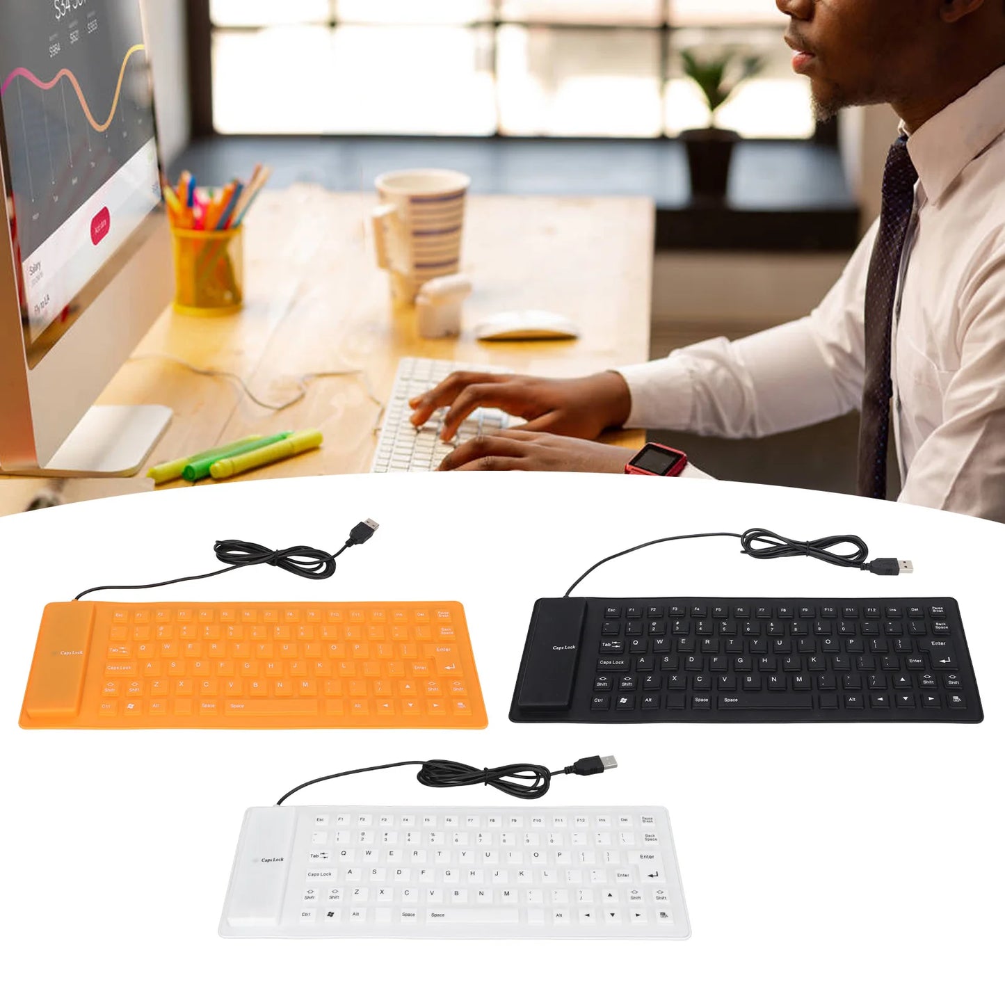 Silicone Keyboard Rollable Keyboard Mute Button USB Wired Lightweight Portable Various Colors Soft Comfortable for PC Notebook