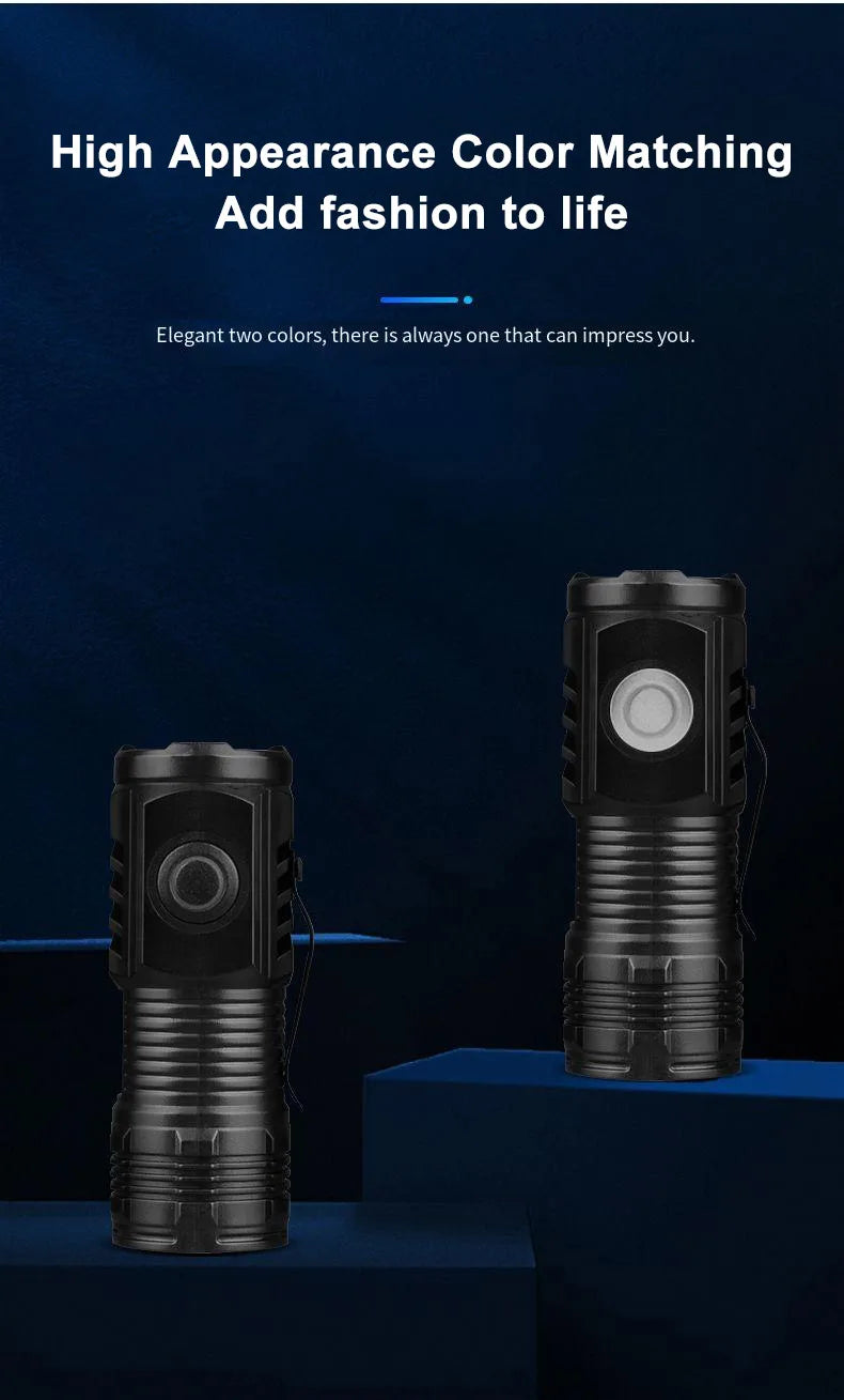 Portable Mini LED Flashlight 3LED Ultra Strong Light Flash Light USB Rechargeable Built-in Battery with Pen Clip