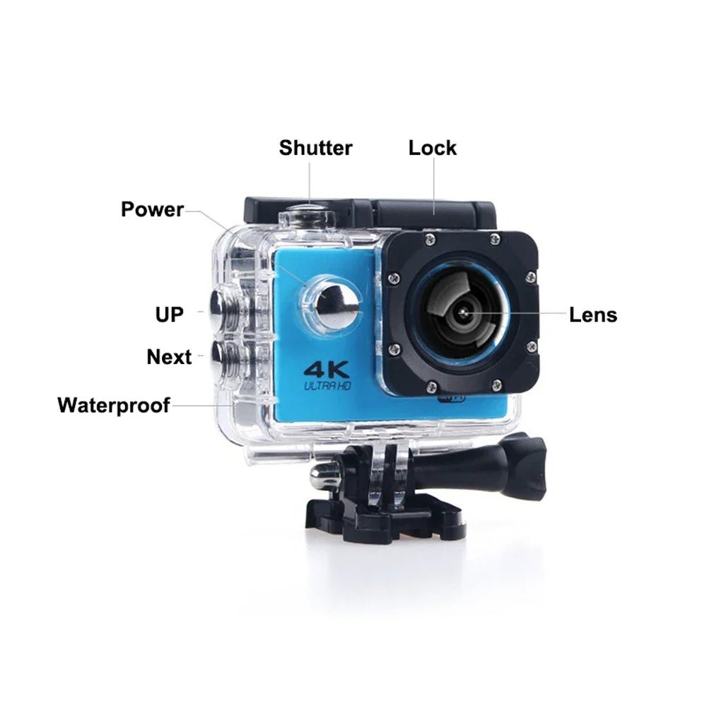 4K Ultra HD Action Camera 2.0-inch Screen Waterproof WiFi Remote Control 30fps/170D Underwater Helmet Sports Go Pro Video Ip Cam