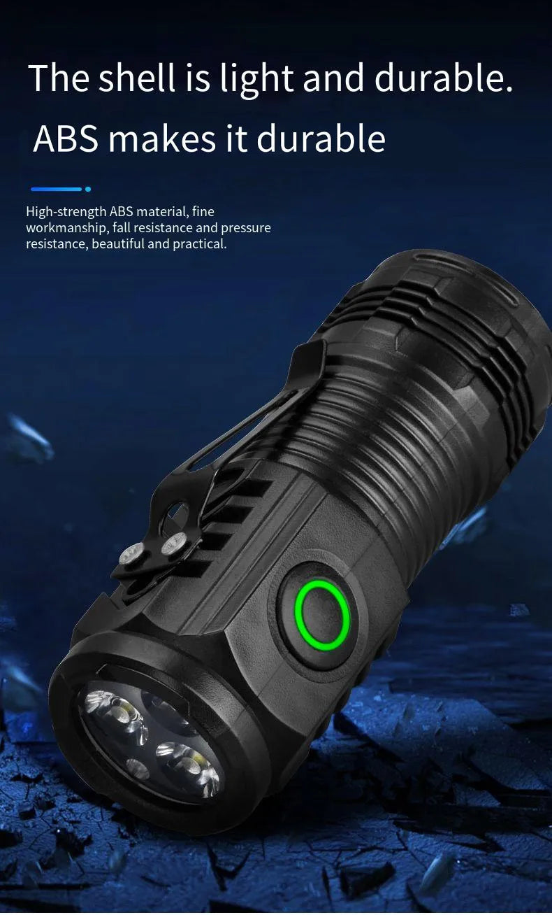 Portable Mini LED Flashlight 3LED Ultra Strong Light Flash Light USB Rechargeable Built-in Battery with Pen Clip