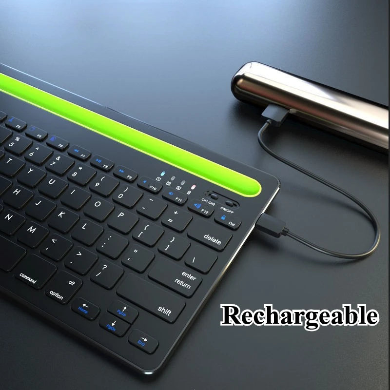 Wireless Keyboard Portable Universal Mini Rechargeable Keyboard Built-in Stand Slot For Mobile Phone Tablet