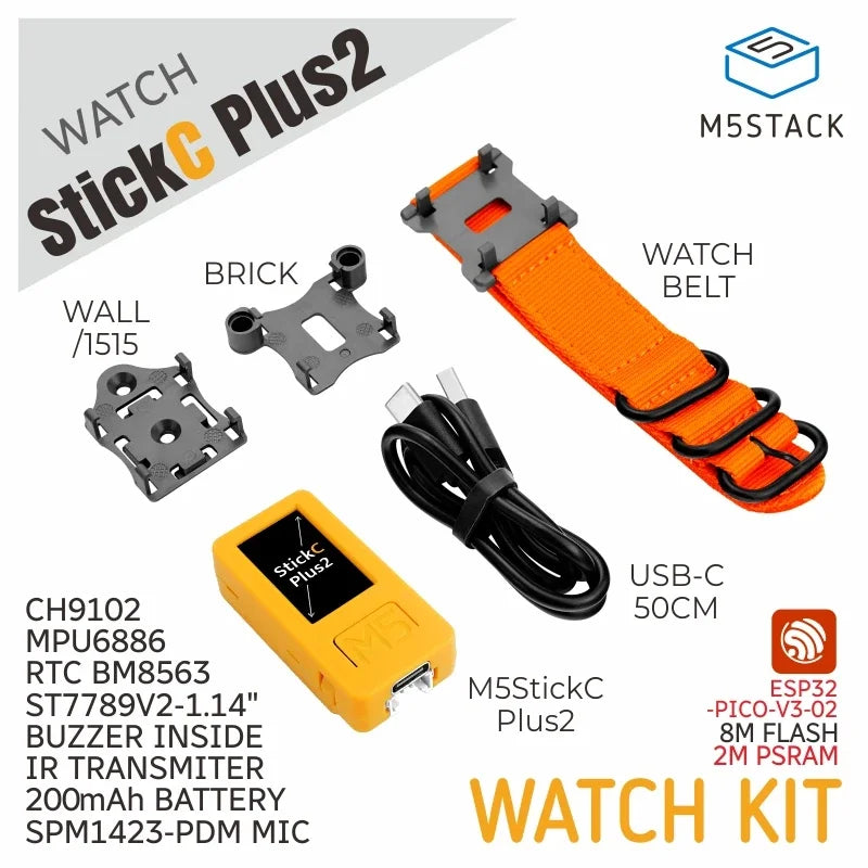 M5StickC PLUS2 with Watch Accessories ESP32-PICO-V3-02 Mini IoT Development Kit BLE and WiFi IoT Controller