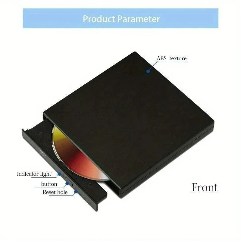 External CD DVD Drive, USB 2.0 Slim Protectable External CD-RW Drive DVD-ROM  Player for Laptops Desktop PCs