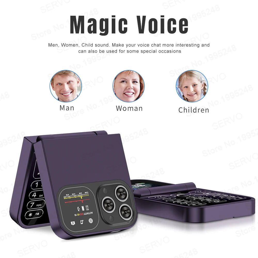 SERVO Classic Small Flip Mobile Phone 2G Dual SIM Card Blacklist Speed Dial 2.0“ Screen 180° Fold Button Cellphones New upgrade