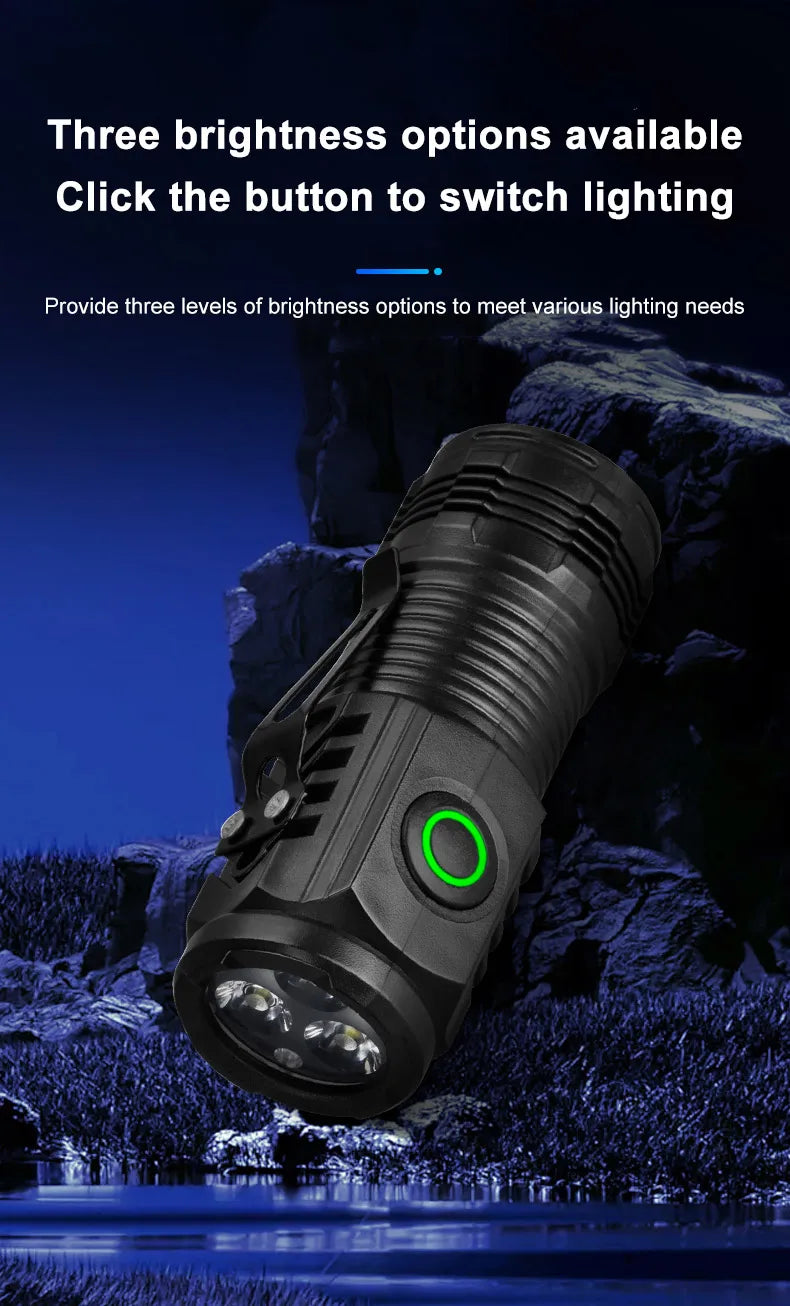 Portable Mini LED Flashlight 3LED Ultra Strong Light Flash Light USB Rechargeable Built-in Battery with Pen Clip