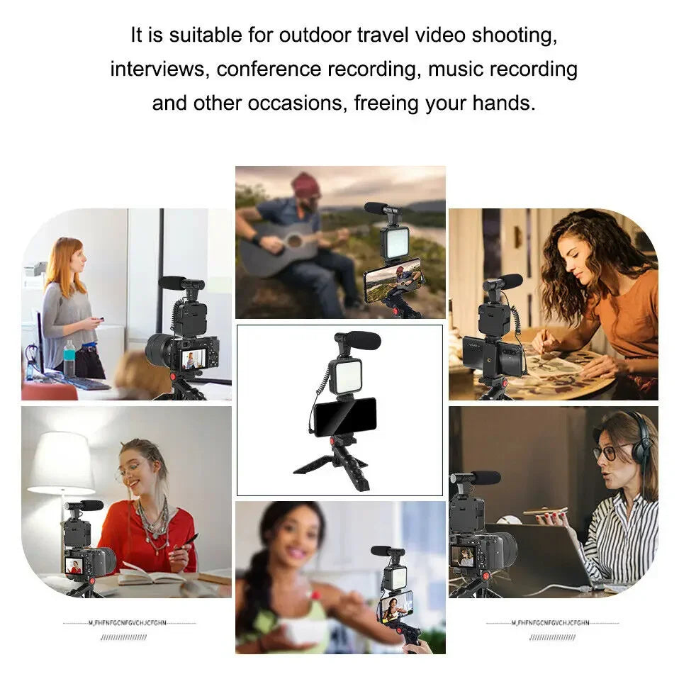 Smartphone Video Microphone Shooting Kit LED Light Stand for iPhone YouTube Live