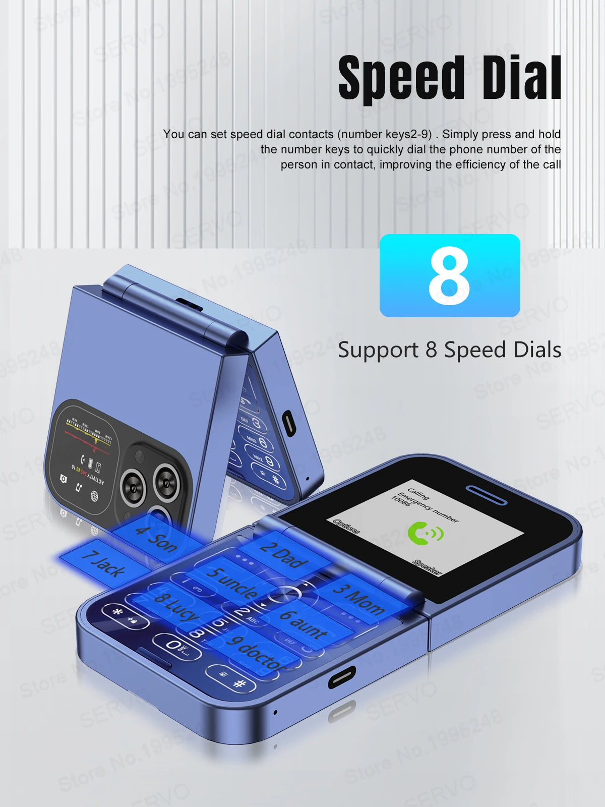 SERVO Classic Small Flip Mobile Phone 2G Dual SIM Card Blacklist Speed Dial 2.0“ Screen 180° Fold Button Cellphones New upgrade