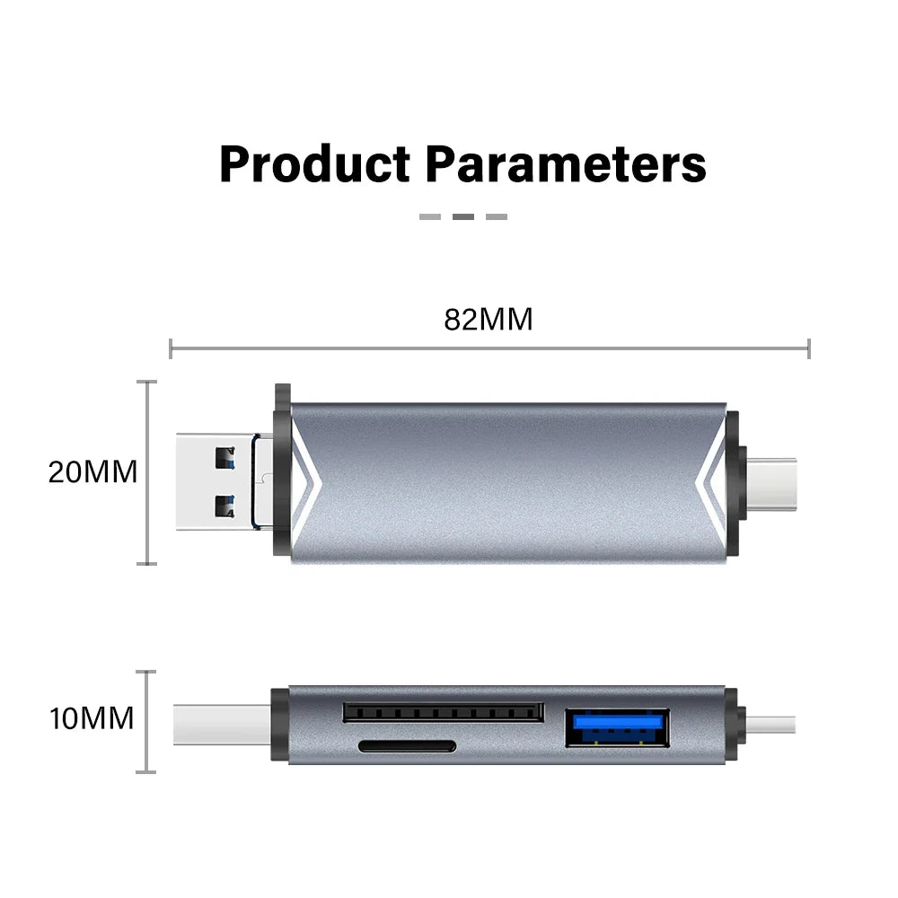 JASTER 6 In 1 Multifunction USB 3.0 Card Reader U Disk TYPE-C/Usb/Tf/Sd Flash Drive Memory Card for Adapter Phone Laptop Compute