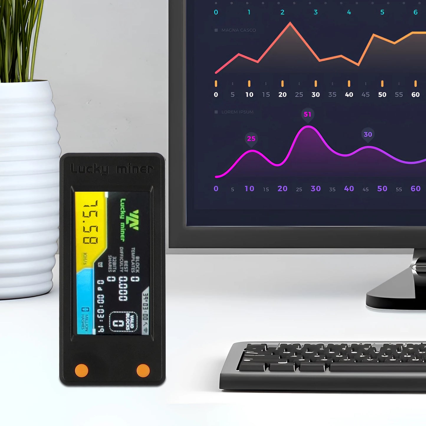Bitcoins Miner Lotto Mining Device 78K/S 2.4G WiFi/Hotspot SHA-256 Asic Chip BM1366 Portable LV02 Micro Silent Cryptocurrency Ho