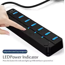 4/7 Ports USB 3.0 Hub with Individual Switches & LED Indicators