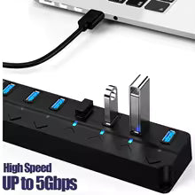4/7 Ports USB 3.0 Hub with Individual Switches & LED Indicators