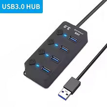 4/7 Ports USB 3.0 Hub with Individual Switches & LED Indicators